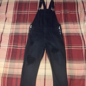 Black Distressed Jean Overalls